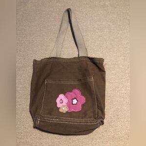 thirty-one Canvas Tote Bag Brown w/ Pink Floral